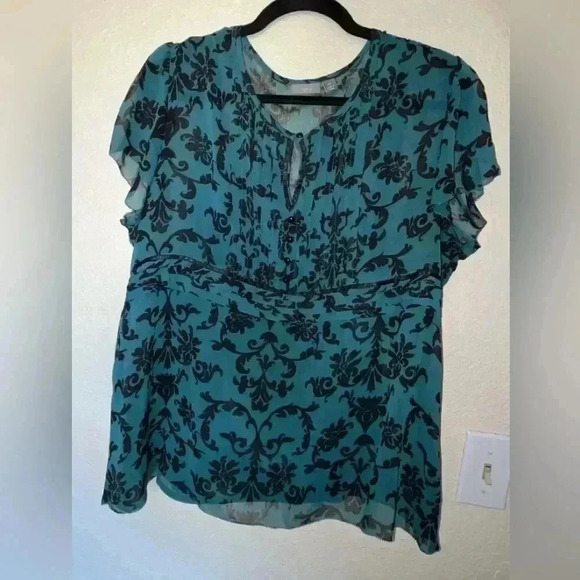 Vintage Apt. 9 Teal & Black Short Sleeve Lightweight Blouse  SIZE XL - Picture 1 of 7